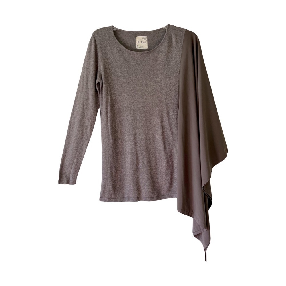 M. Rena | Taupe Hybrid Asymmetrical Cape Sleeve Sweater, Small